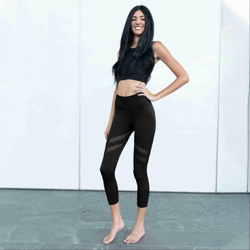 Active Vented Mesh Design Capri Fitness Leggings