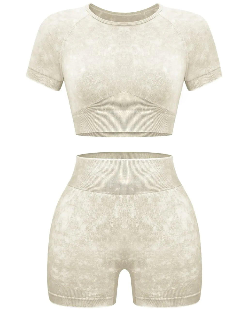 OLCHEE Womens Workout Sets 2 Piece - Seamless Acid Wash Yoga Outfits Shorts and Crop Top Matching Gym Athletic Clothing Set Short-sleeve + Shorts: Coffee Small