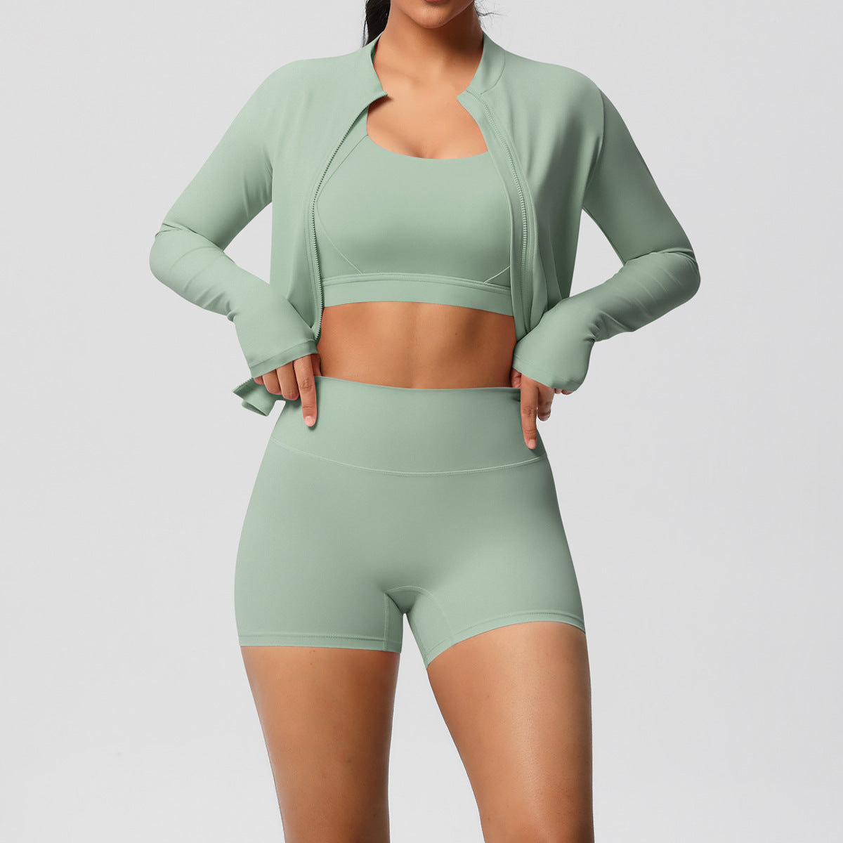 Solid Color Cloud Sense Yoga Bra Sports Coat Pilates Running Shorts Fitness Yoga Wear Three Piece Set for Women